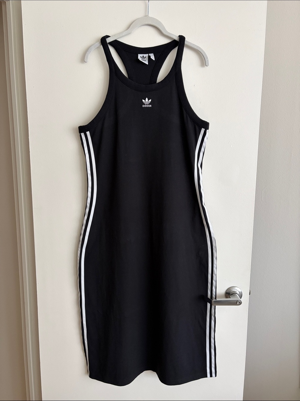 adidas Black Midi Racerback Dress with White Side Stripes